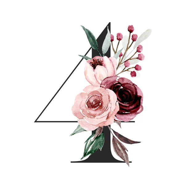 Número Desenho Mão Aquarela Design Pintura Arte Floral — Fotografia de Stock