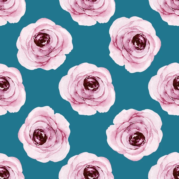 Schöne Bunte Rosen Nahtloses Aquarellmuster Mit Blumen — Stockfoto