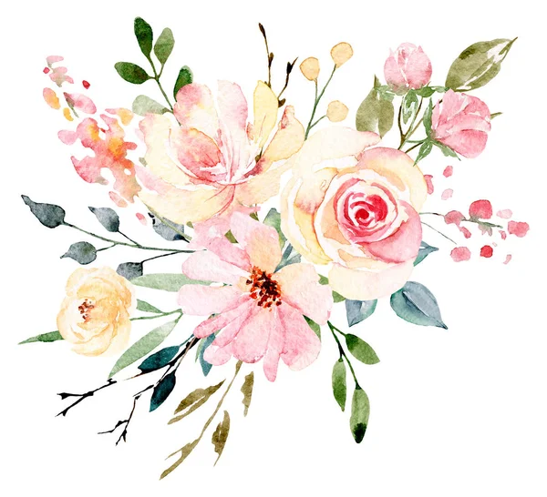 Watercolor Flowers Floral Bouquet Greeting Card Invitation Other Printing Design — 스톡 사진