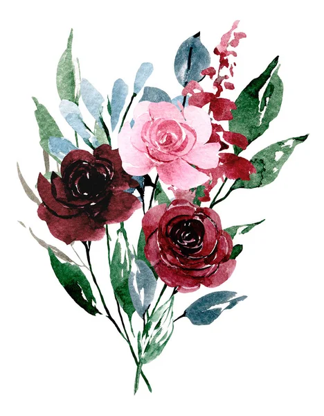 Fiori Acquerello Bouquet Floreale Biglietto Auguri Invito Altri Disegni Stampa — Foto Stock