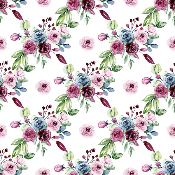 Beautiful Colorful Roses Seamless Watercolor Pattern Flowers — 스톡 사진