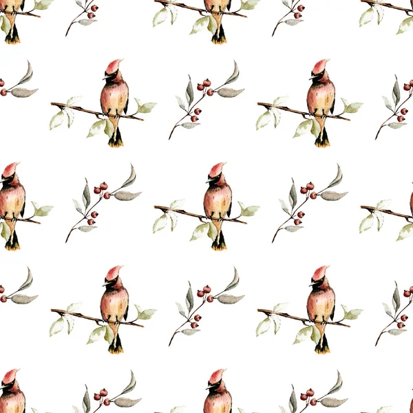 Seamless Pattern Floral Concept Design Heart Flowers Birds Sitting Branches — Stock Photo, Image