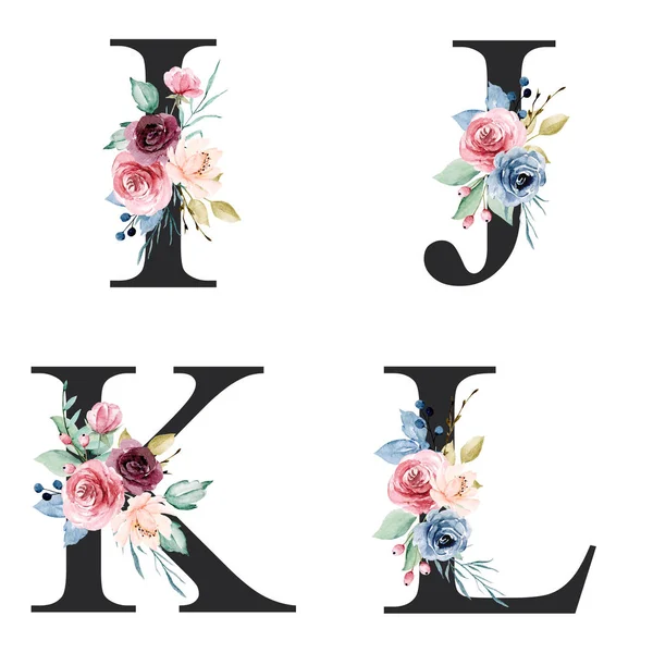Alfabeto Floral Letras Con Flores Acuarela Diseño Arte Creativo Iniciales —  Fotos de Stock