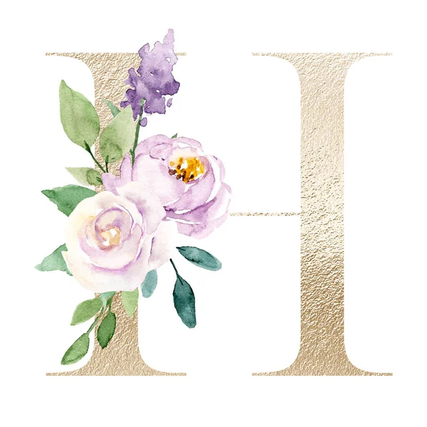 Aquarel Kunst Schilderen Letter Met Bloemen Bladeren Bloemen Alfabet — Stockfoto