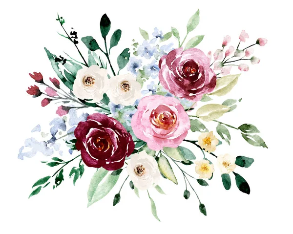Belas Flores Aquarela Composição Botânica Para Casamento Cartão Saudação — Fotografia de Stock
