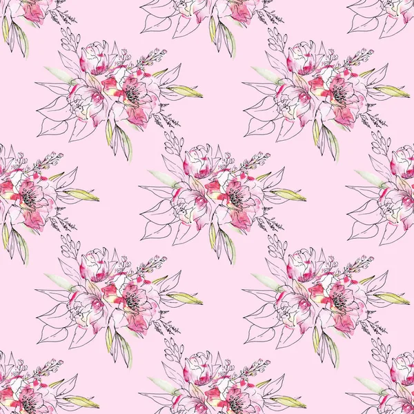 Çiçek konsepti, suluboya resimli kusursuz desen, arka planı tekrarla