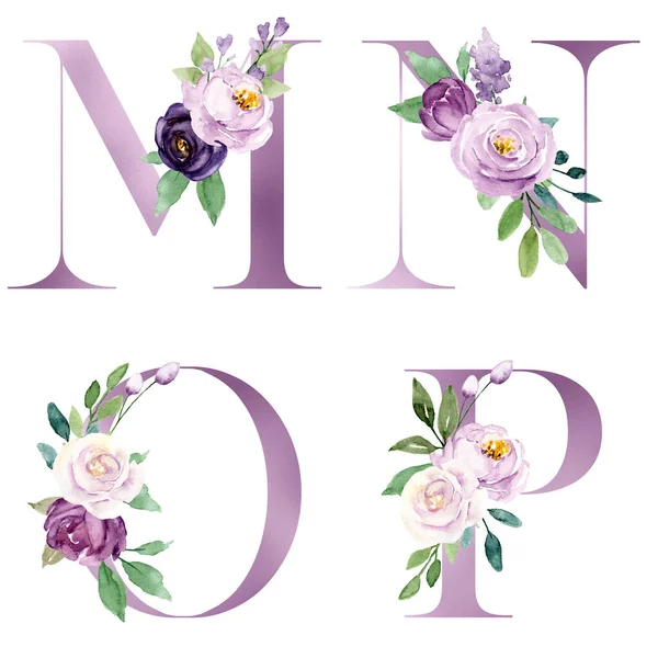 Mooie Letters Gezet Met Bloemen Bladeren Aquarelverf — Stockfoto