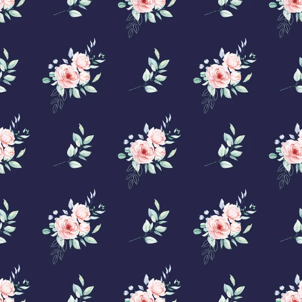 Seamless Background Floral Pattern Watercolor Flowers Repeat Fabric Wallpaper Print — Stock Photo, Image