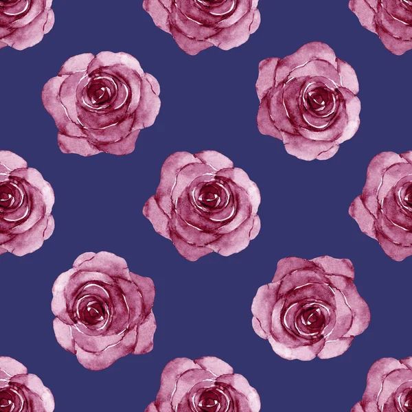 Belle Rose Colorate Modello Acquerello Senza Soluzione Continuità Con Fiori — Foto Stock
