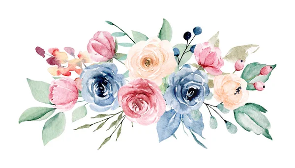 Acuarela Flores Con Hojas Pintura Mano Concepto Floral — Foto de Stock