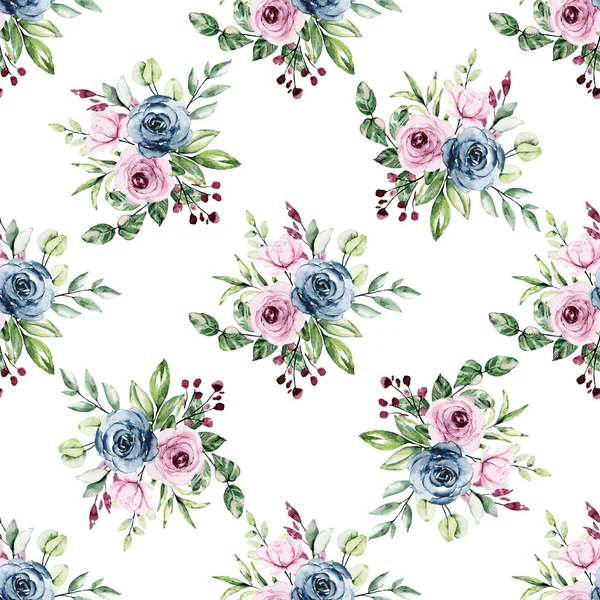 Beautiful Colorful Roses Seamless Watercolor Pattern Flowers — Stock Photo, Image