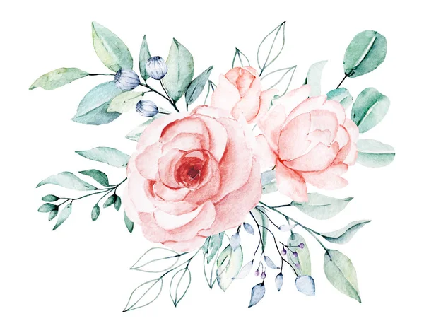 Watercolor Flowers Leaves Hand Painting Floral Concept — 스톡 사진