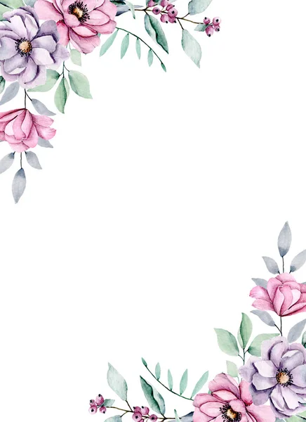 Akvarell Blommor Blommig Ram För Gratulationskort Inbjudan Och Annan Utskrift — Stockfoto