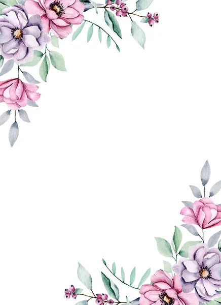 Fiori Acquerello Cornice Floreale Biglietto Auguri Invito Altri Disegni Stampa — Foto Stock