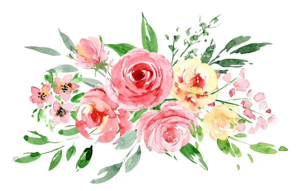 beautiful watercolor flowers, botanic composition for wedding or greeting card