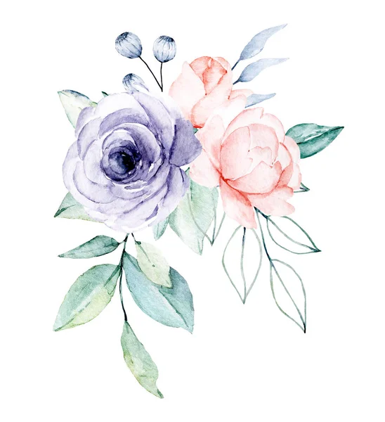 Цветы Акварель Цветочный Клип Ботаническая Композиция Свадьбы Поздравительная Открытка — стоковое фото