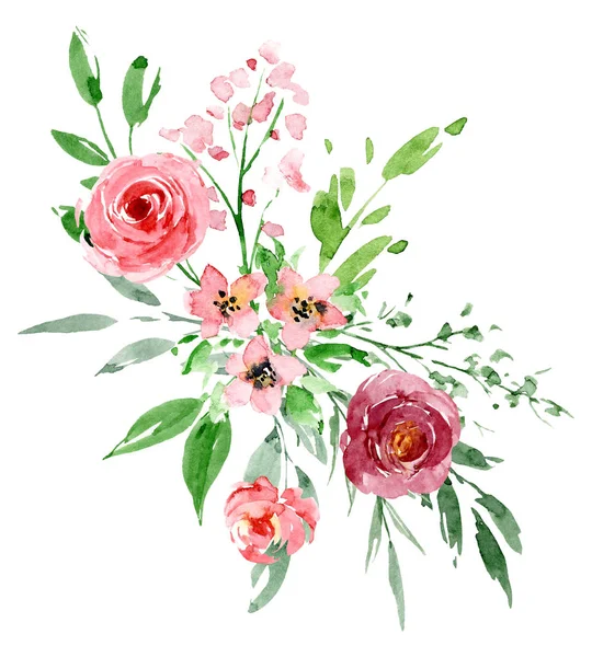 Flowers Watercolor Floral Clip Art Botanic Composition Wedding Greeting Card — 스톡 사진