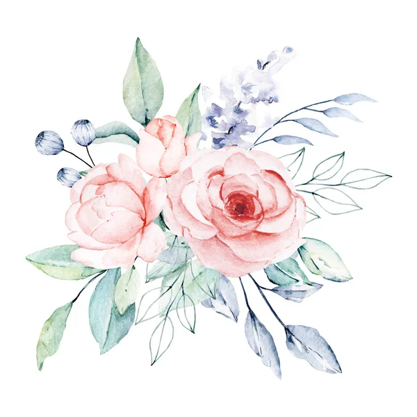 Beautiful Watercolor Flowers Botanic Composition Wedding Greeting Card — 스톡 사진