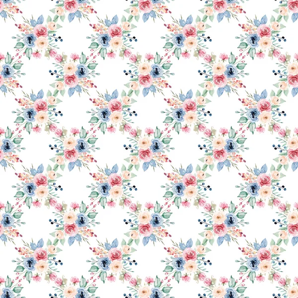 Seamless Background Floral Pattern Watercolor Flowers Repeat Fabric Wallpaper Print — Stock Photo, Image