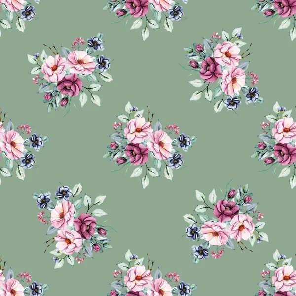 Fond Sans Couture Motif Floral Avec Des Fleurs Aquarelle Répéter — Photo