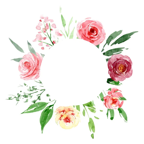 Hand Drawing Wreath Watercolor Flowers Floral Art Design — 스톡 사진