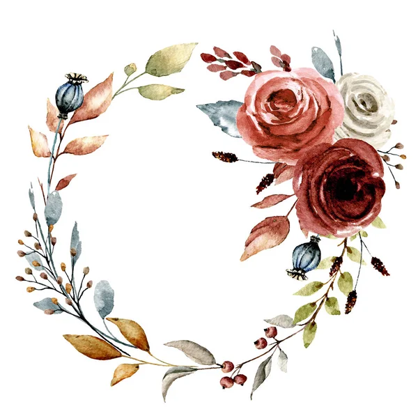 Kranz Mit Aquarellblumen Blumenset Für Grußkarte Einladung Und Anderes Druckdesign — Stockfoto