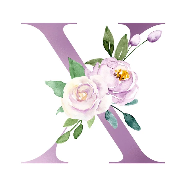 Aquarellmalerei Buchstabe Mit Blumen Und Blättern Florales Alphabet — Stockfoto