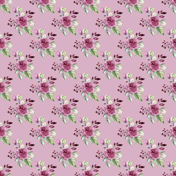 Schöne Bunte Rosen Nahtloses Aquarellmuster Mit Blumen — Stockfoto