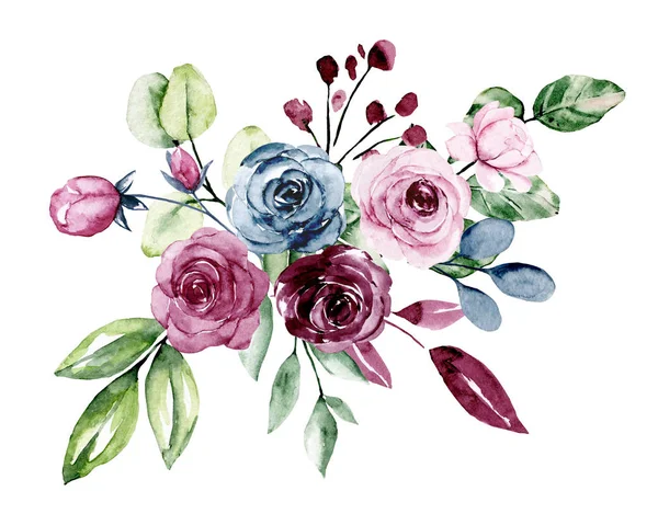 Flowers watercolor, floral clip art, botanic composition for wedding or greeting card