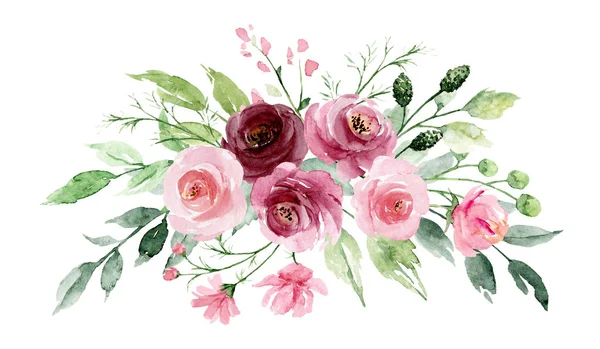 Wunderschöne Aquarellblumen Botanische Komposition Für Hochzeit Oder Grußkarte — Stockfoto