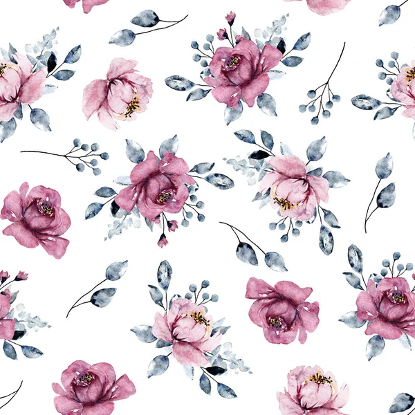 Απρόσκοπτη Φόντο Floral Σχέδιο Λουλούδια Ακουαρέλα Επανάληψη Υφάσματος Ταπετσαρία Εκτύπωση — Φωτογραφία Αρχείου