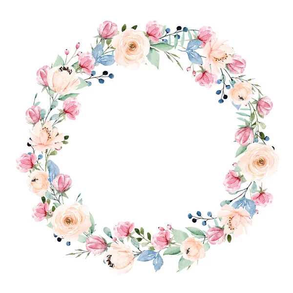 Krans Blommor Ritning Akvarell Blommig Koncept — Stockfoto