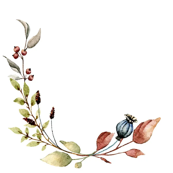 Aquarell Blumenrahmenrand Mit Platz Für Text Handbemalt Isoliert Auf Weißem — Stockfoto