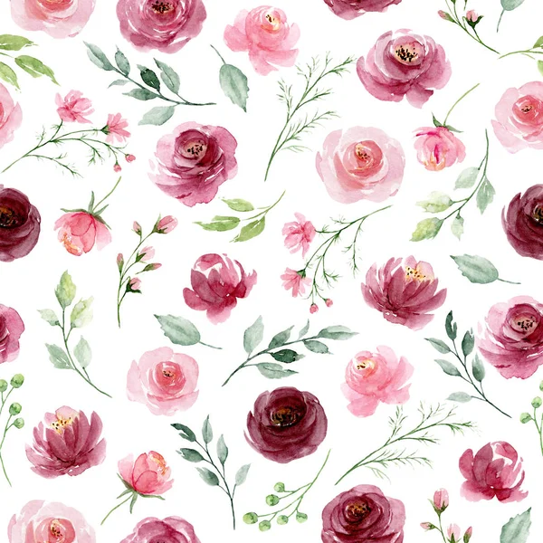 Floral Concept Seamless Pattern Watercolor Painting Repeat Background — Stock Photo, Image