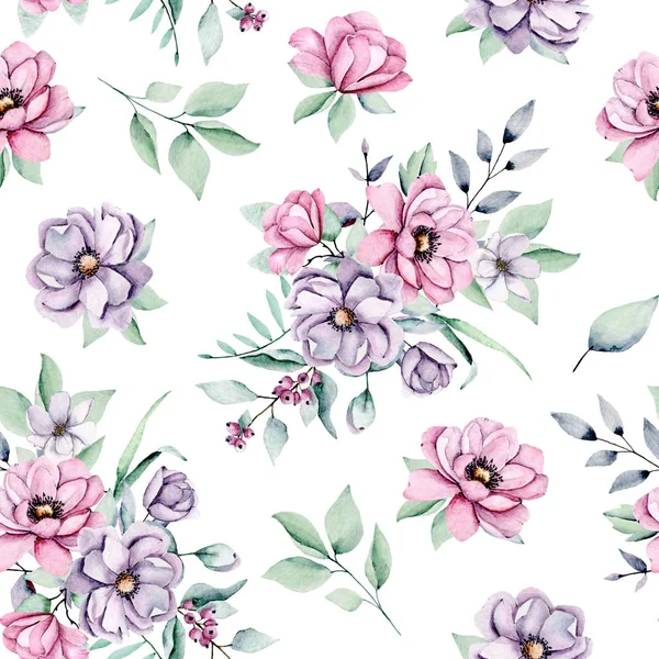 Fundo Sem Costura Padrão Floral Com Flores Aquarela Repetir Tecido — Fotografia de Stock
