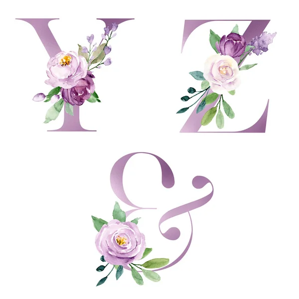 Schöne Buchstaben Mit Blumen Und Blättern Aquarellmalerei — Stockfoto