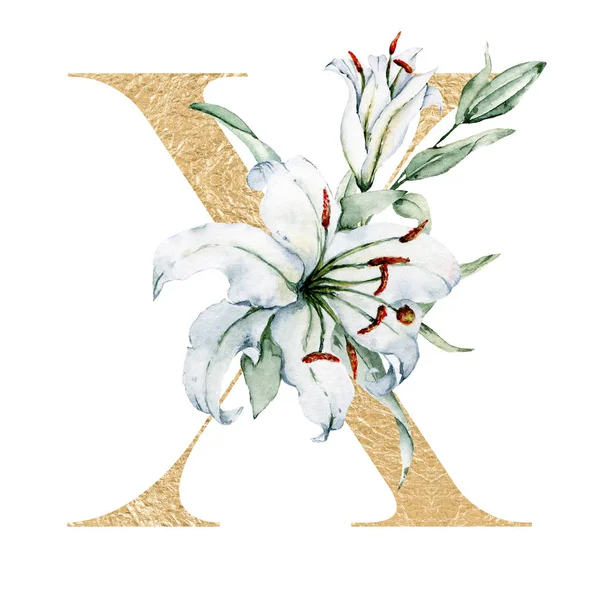 Alfabeto Floral Hermosa Letra Decorada Con Flores Hojas Acuarela Pintura —  Fotos de Stock