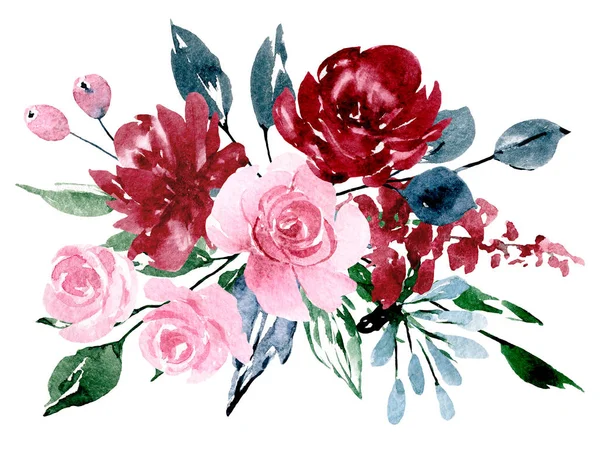 Flori Acuarelă Buchet Floral Pentru Felicitări Invitație Alt Design Imprimare — Fotografie, imagine de stoc
