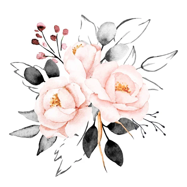 Beautiful Watercolor Flowers Botanic Composition Wedding Greeting Card — Stok fotoğraf