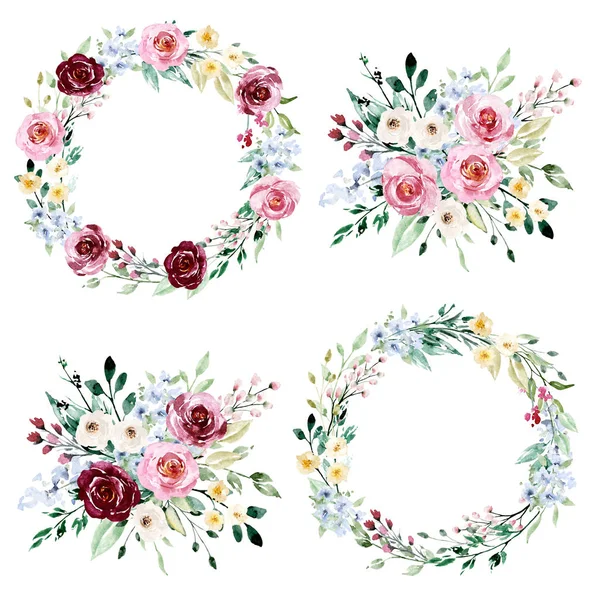 Decor Concept Flowers Wreaths Watercolor Floral Clip Art — 스톡 사진