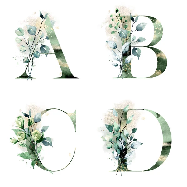 花のアルファベット 文字A 創造的な水彩画 — ストック写真