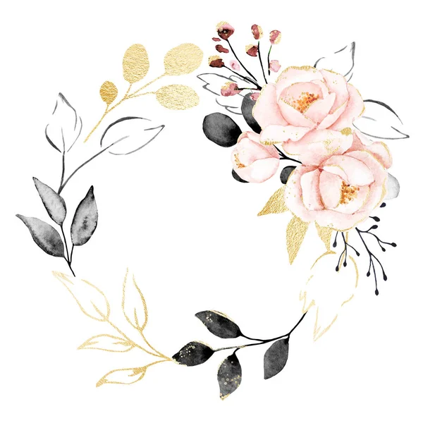 Hand Drawing Wreath Watercolor Flowers Floral Art Design — 스톡 사진