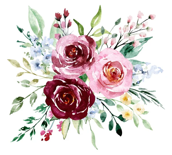 Beautiful Watercolor Flowers Botanic Composition Wedding Greeting Card — 스톡 사진