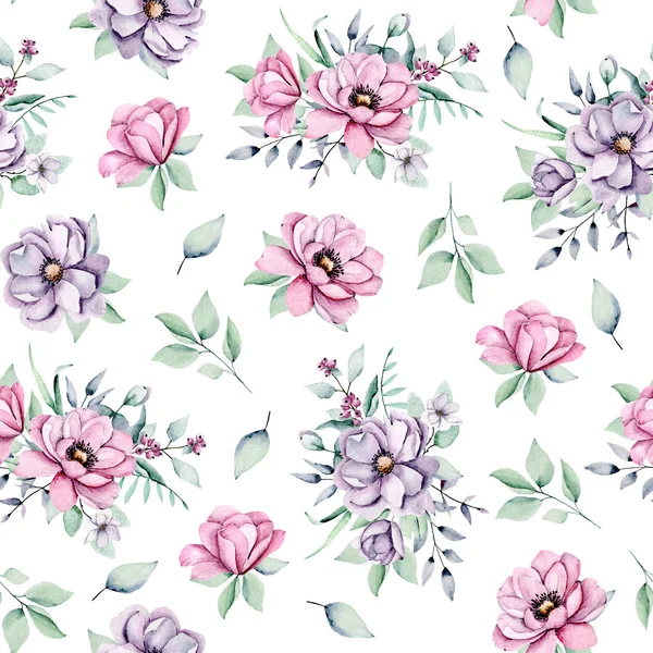 Sömlös Bakgrund Blommönster Med Akvarell Blommor Upprepa Tyg Tapet Tryck — Stockfoto