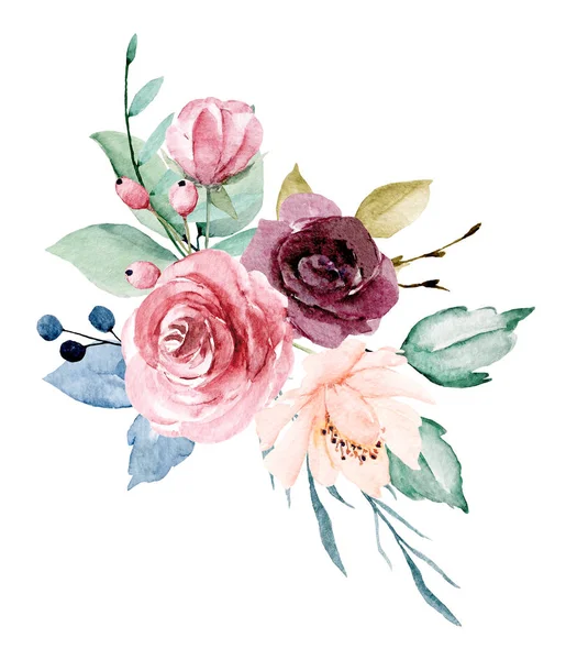Krásné Akvarelové Květiny Botanické Složení Pro Svatební Přání — Stock fotografie