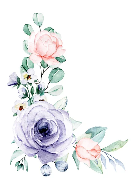 Belle Frontière Aquarelle Concept Cadre Avec Des Fleurs Peint Main — Photo