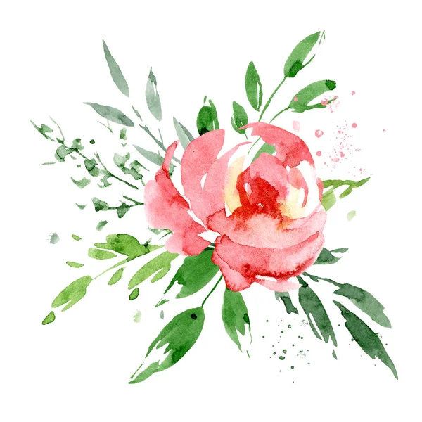 Квітучі Акварельні Квіти Ізольовані Білому Тлі Концепція Прикраси — стокове фото
