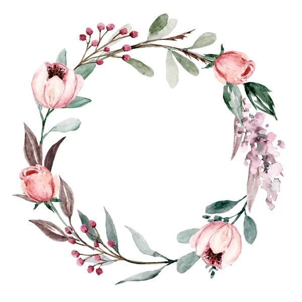 Wreath Watercolor Flowers Floral Set Greeting Card Invitation Other Printing — 스톡 사진