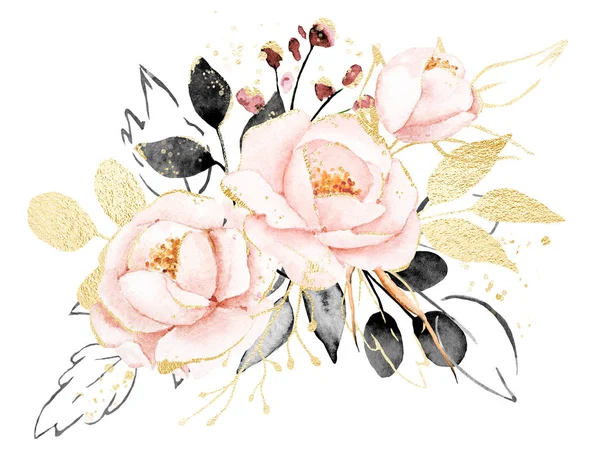 Flowers Watercolor Floral Clip Art Botanic Composition Wedding Greeting Card — ストック写真