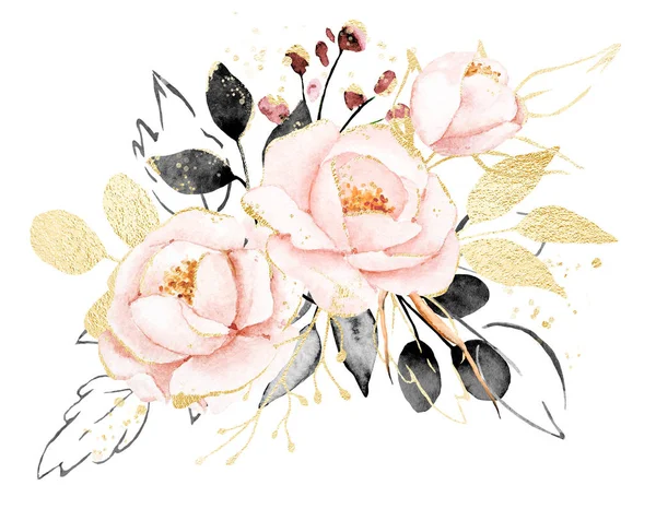 Flowers watercolor, floral clip art, botanic composition for wedding or greeting card